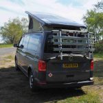 4-Bike Cycle Rack of a Grey 2019 VW T6 Transporter LWB Jerba Campervan, 56,250 Miles.