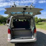 Tailgate of a Grey 2021 VW T6.1 Transporter Campervan, Jerba Cromarty, 20000 Miles.