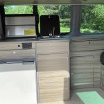 Rear Kitchen of a Grey 2021 VW T6.1 Transporter Campervan, Jerba Cromarty, 20000 Miles.